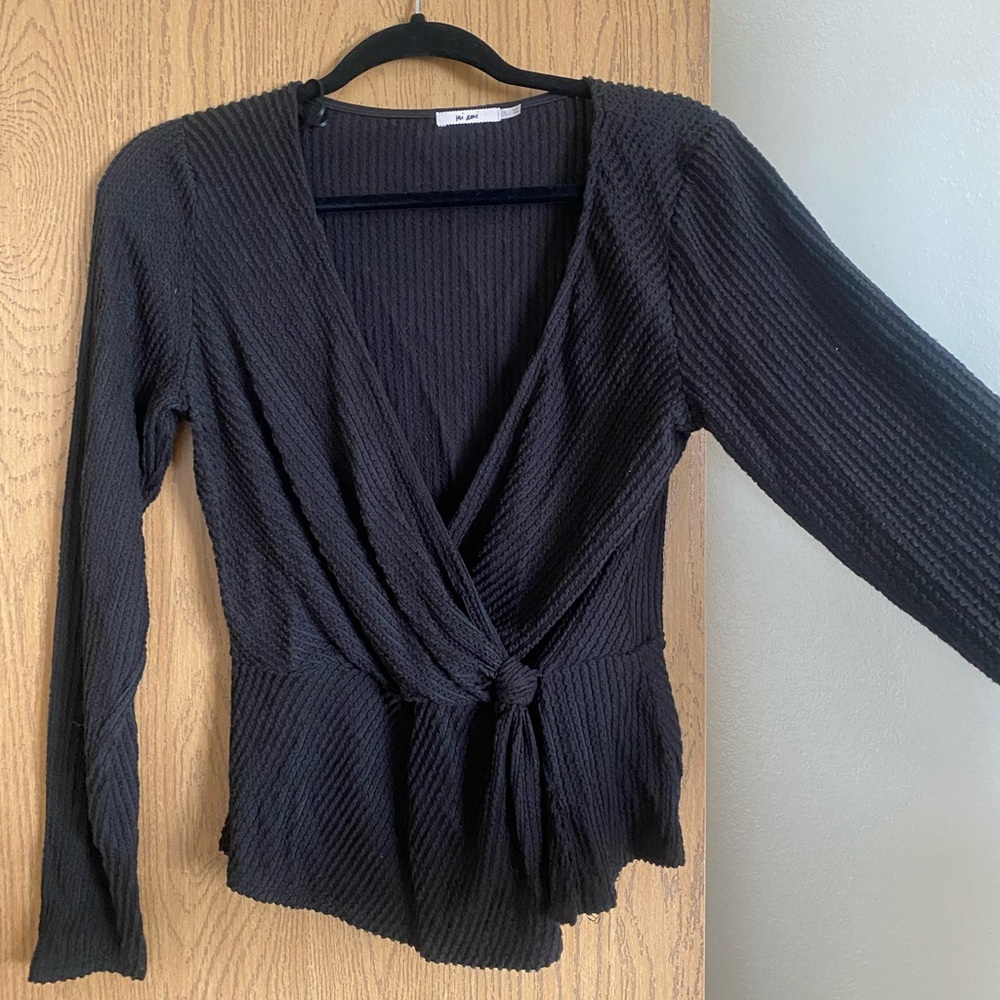 Miami Black Ribbed Wrap Blouse